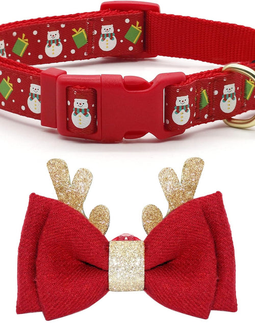 Load image into Gallery viewer, Christmas Dog Collar Adjustable Xmas Dog Collar with Christmas Antler Bow Tie Accessories Snowman Dog Collar for Medium Dogs
