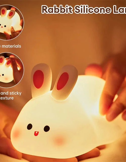 Load image into Gallery viewer, Cute LED Night Light Touch Sensor Cartoon Kid&#39;S Nightlights Big Face Rabbit Silicone Night Light Christmas Gift Bedside Lamp Home Decor
