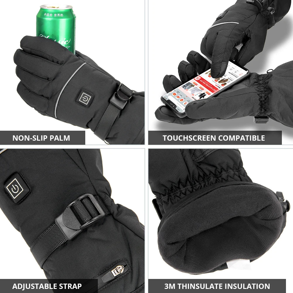 Motorcycle Heated Gloves Winter Warm Lithium Battery Heated Gloves Touch Screen Waterproof Skiing Heated Rechargeable Gloves