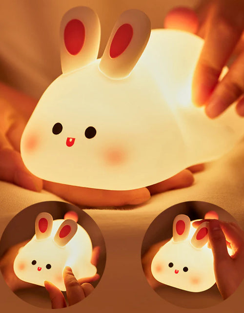 Load image into Gallery viewer, Cute LED Night Light Touch Sensor Cartoon Kid&#39;S Nightlights Big Face Rabbit Silicone Night Light Christmas Gift Bedside Lamp Home Decor
