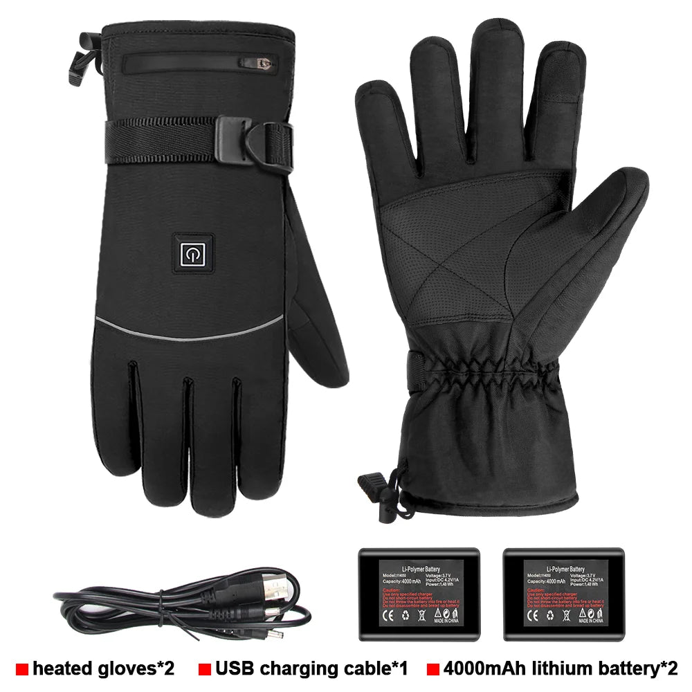 Motorcycle Heated Gloves Winter Warm Lithium Battery Heated Gloves Touch Screen Waterproof Skiing Heated Rechargeable Gloves