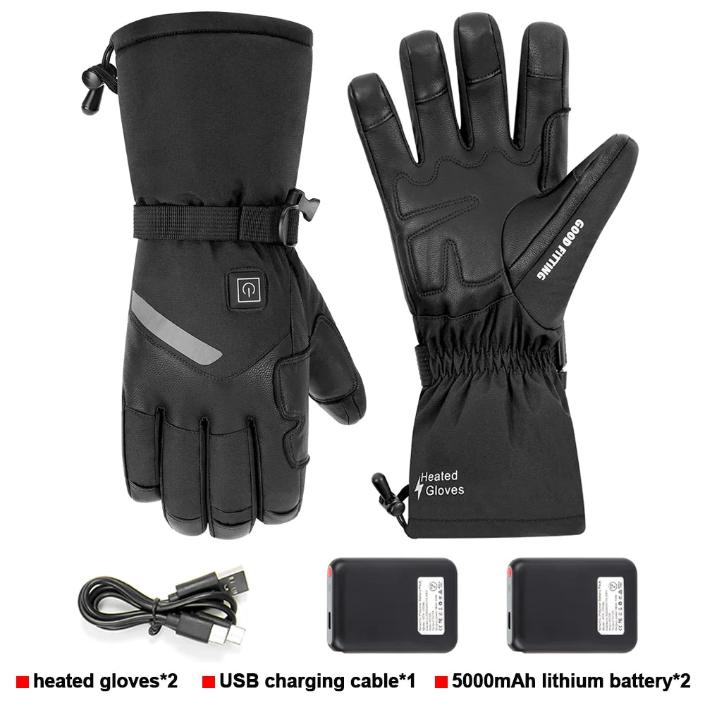 Motorcycle Heated Gloves Winter Warm Lithium Battery Heated Gloves Touch Screen Waterproof Skiing Heated Rechargeable Gloves