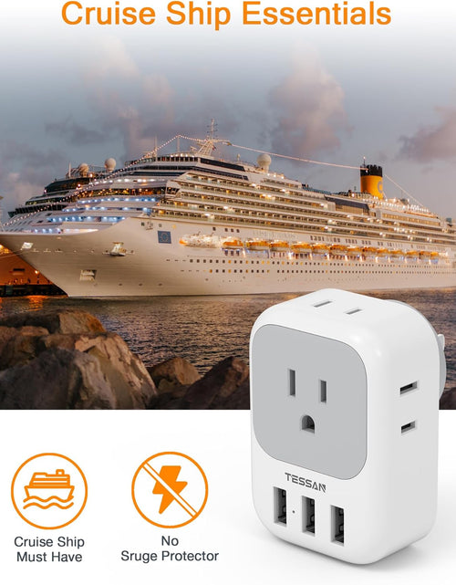 Load image into Gallery viewer, USB Charger Block,  USB Plug Adapter with Electrical 4 Box Splitter 3 USB Wall Charger Ports, Multi Plug Outlet Extender Charging for Cruise, Travel, Office, Dorm Essentials
