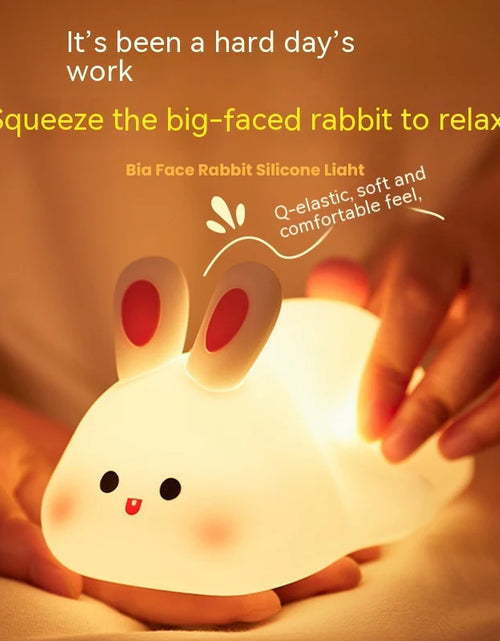 Load image into Gallery viewer, Cute LED Night Light Touch Sensor Cartoon Kid&#39;S Nightlights Big Face Rabbit Silicone Night Light Christmas Gift Bedside Lamp Home Decor
