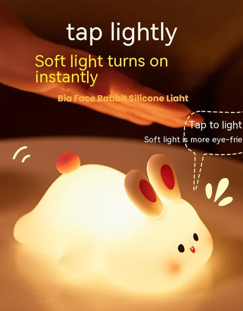 Load image into Gallery viewer, Cute LED Night Light Touch Sensor Cartoon Kid&#39;S Nightlights Big Face Rabbit Silicone Night Light Christmas Gift Bedside Lamp Home Decor
