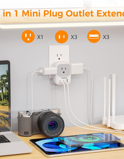 Load image into Gallery viewer, USB Charger Block,  USB Plug Adapter with Electrical 4 Box Splitter 3 USB Wall Charger Ports, Multi Plug Outlet Extender Charging for Cruise, Travel, Office, Dorm Essentials
